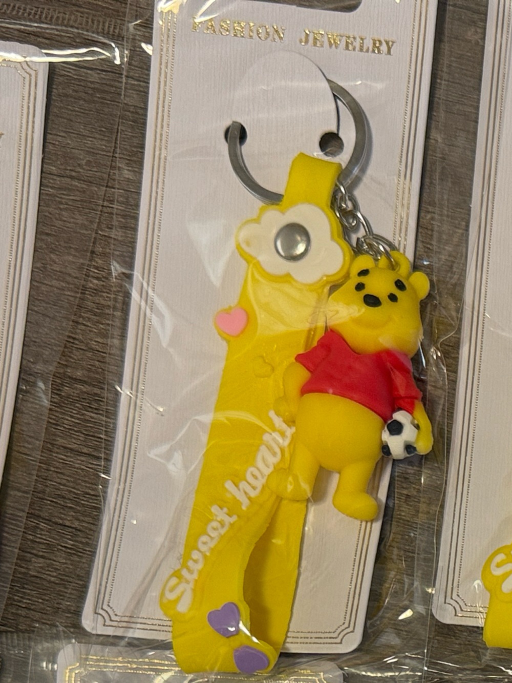 Yellow Winnie-Inspired Kids Keychain Toy with Soccer Ball